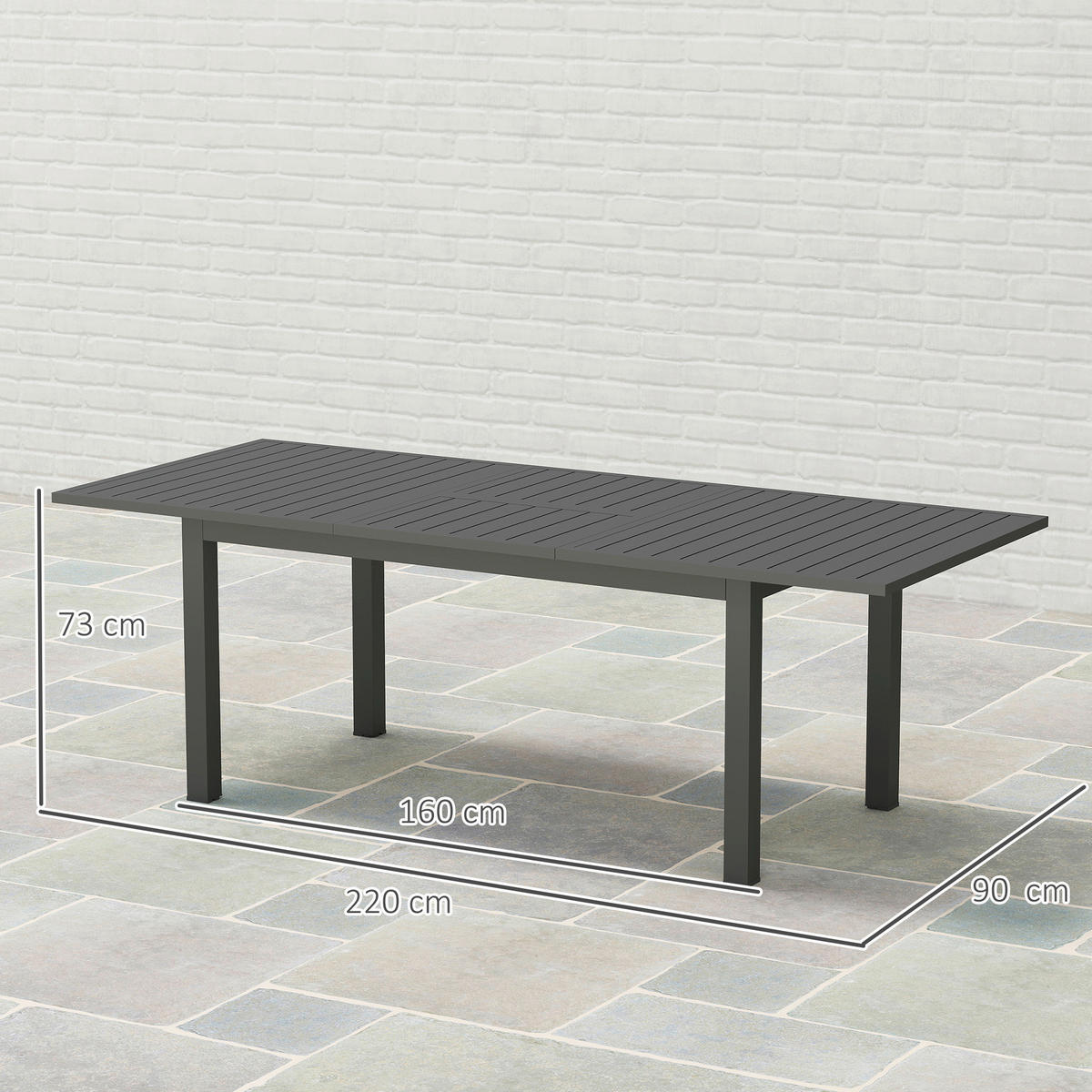 Outsunny Gartentisch grau Aluminium B/H/L: ca. 90x73x220 cm Gartentisch - grau (220,00/90,00/73,00cm) - Outsunny