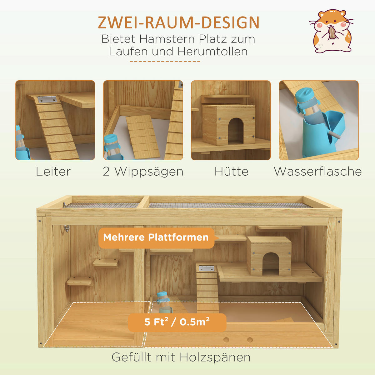 PawHut Tier-Zubehör natur Polypropylen B/H/L: ca. 50x100x50 cm Hamsterkäfig - natur (50,00/50,00/100,00cm) - PawHut