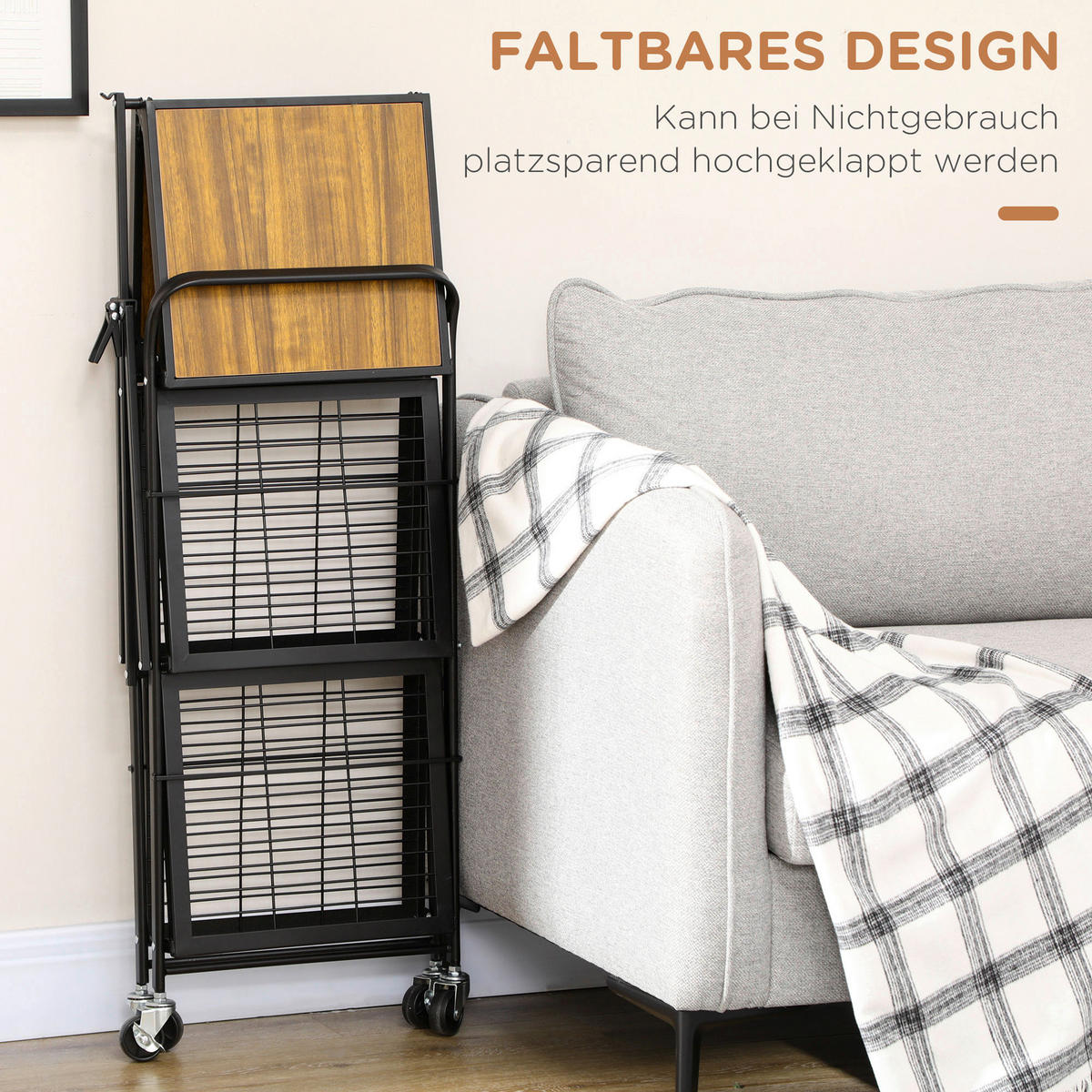 HOMCOM Rollwagen braun MDF B/H/L: ca. 35x68x85 cm Rollwagen - braun/schwarz (85,00/35,00/68,00cm) - HOMCOM