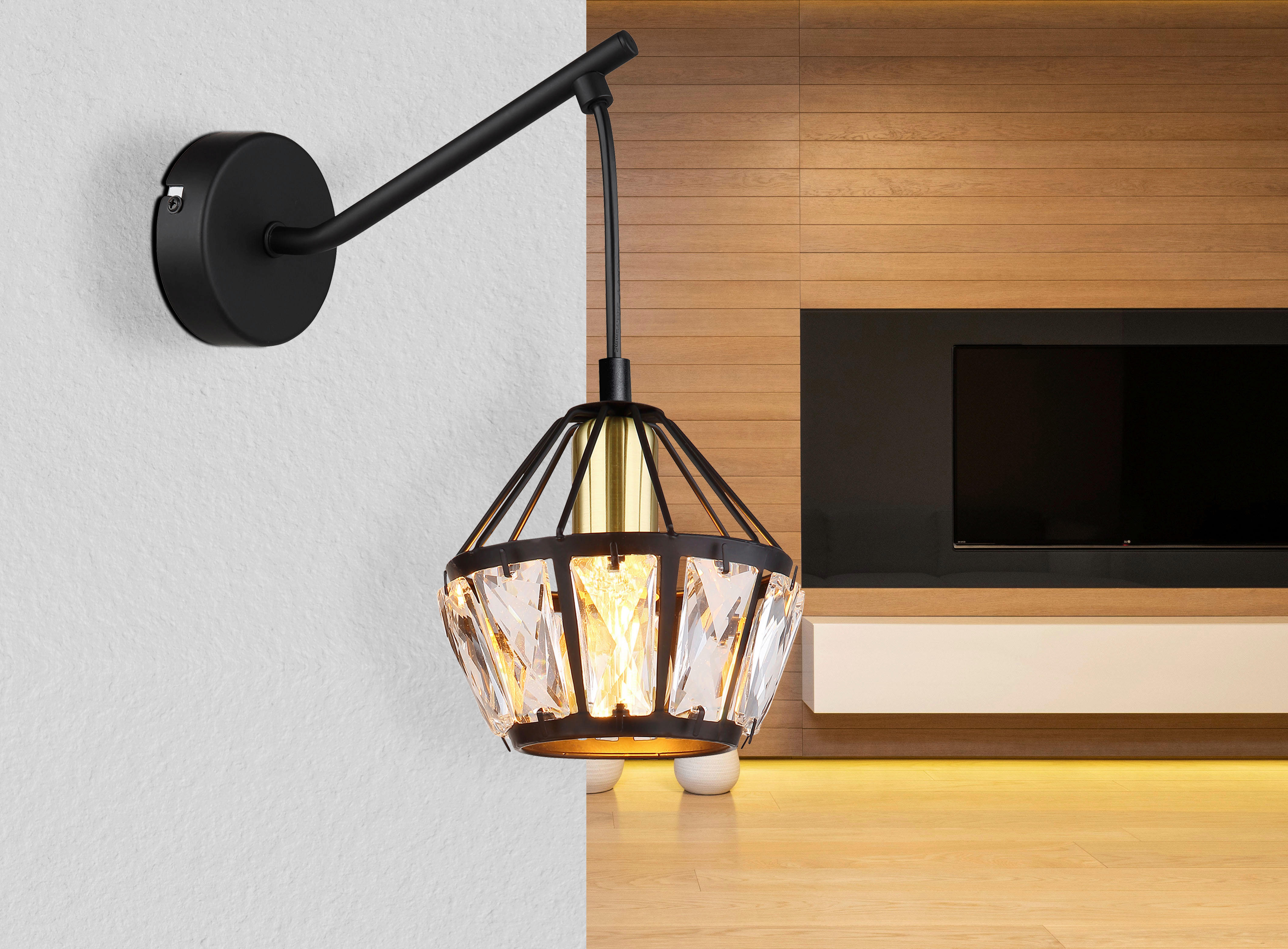 GLOBO Wandleuchte schwarz Metall B/H: ca. 12,5x25 cm E14 1 Brennstellen LOIS - schwarz (12,50/25,00cm) - GLOBO