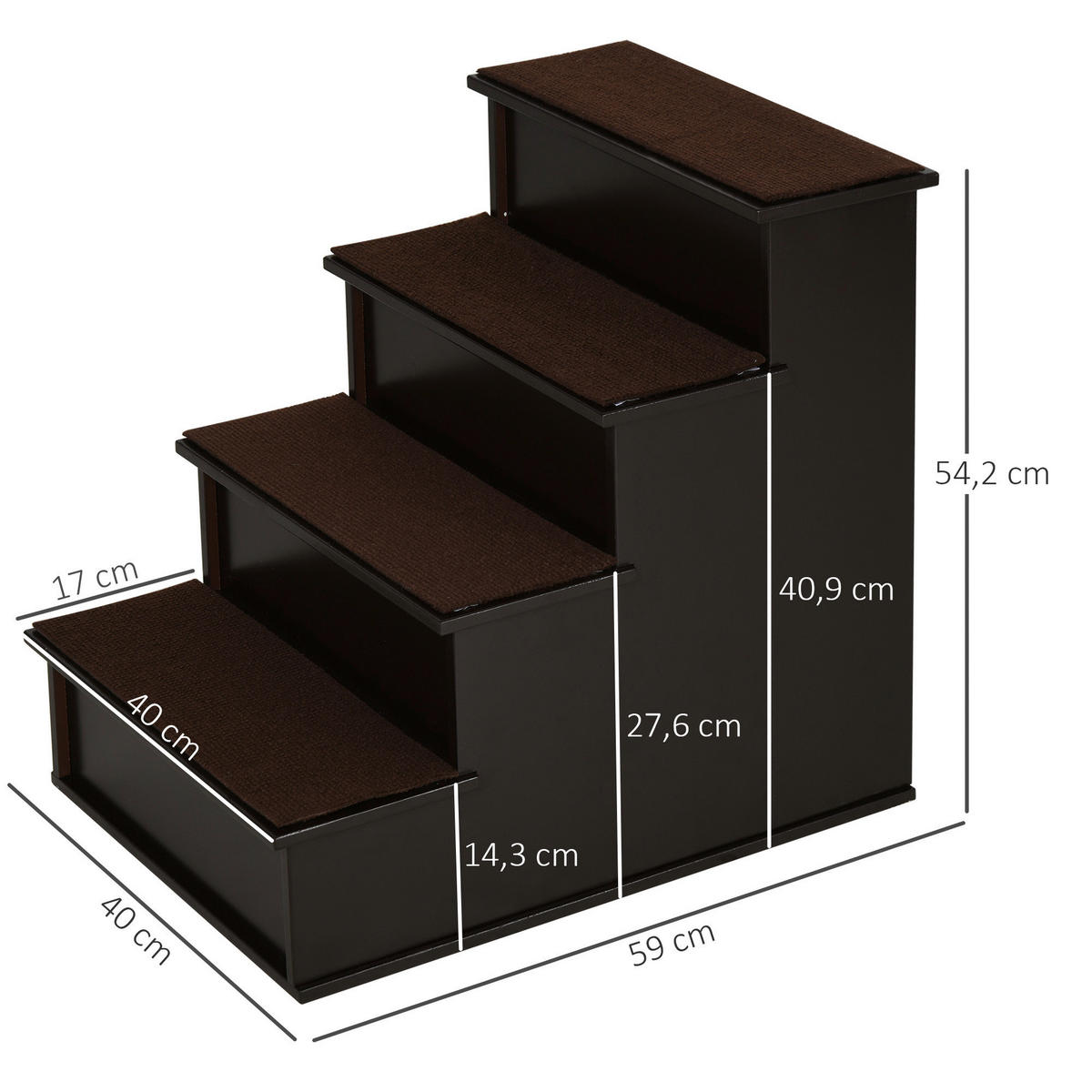 PawHut Haustiertreppe dunkelbraun MDF B/H/L: ca. 40x54,2x59 cm Haustiertreppe - dunkelbraun (59,00/40,00/54,20cm) - PawHut