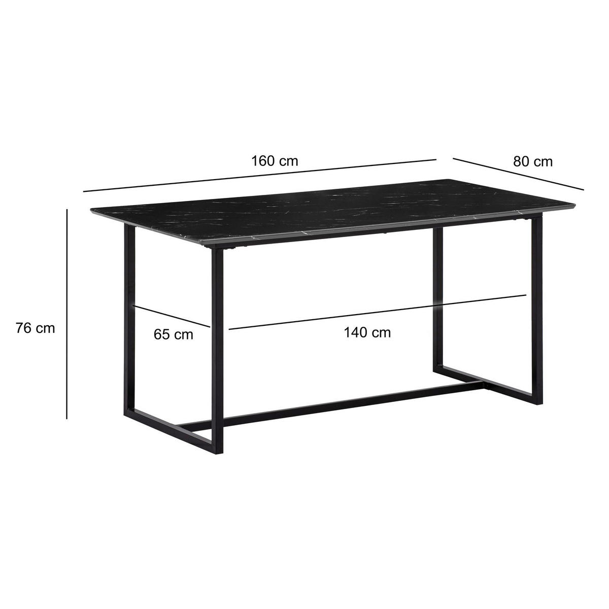 Esstisch schwarz Marmor Optik B/H/T: ca. 160x76x80 cm Esstisch - schwarz (160,00/76,00/80,00cm) - Wohnling