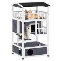 PawHut Katzenhaus weiß Holz B/H/L: ca. 75x137x75,5 cm Katzenhaus - weiß/grau (75,50/75,00/137,00cm) - PawHut