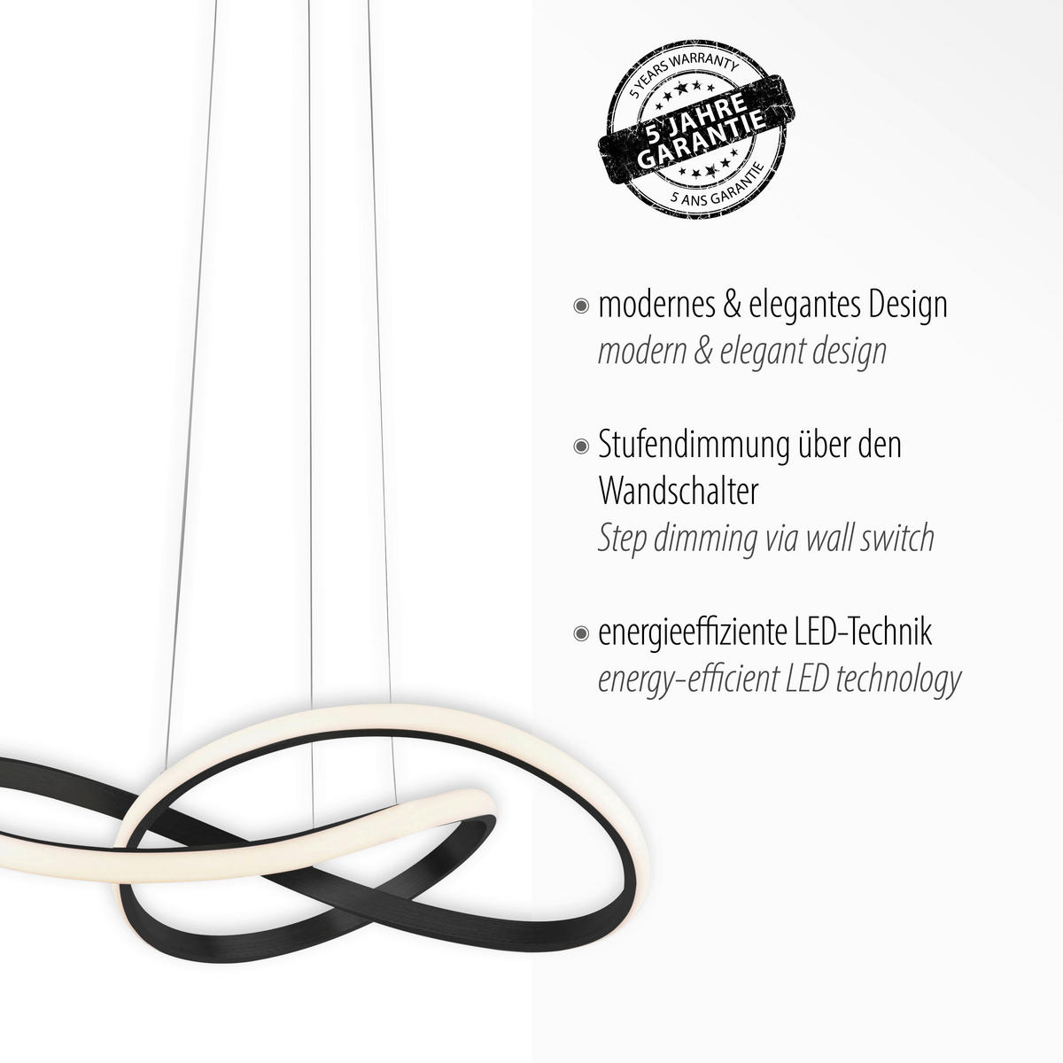 Just Light LED-Pendelleuchte MARIA 15402-18 schwarz Aluminium Gummi H/D: ca. 120x57 cm 1.0 Brennstellen MARIA - schwarz (57,00/120,00cm) - Just Light