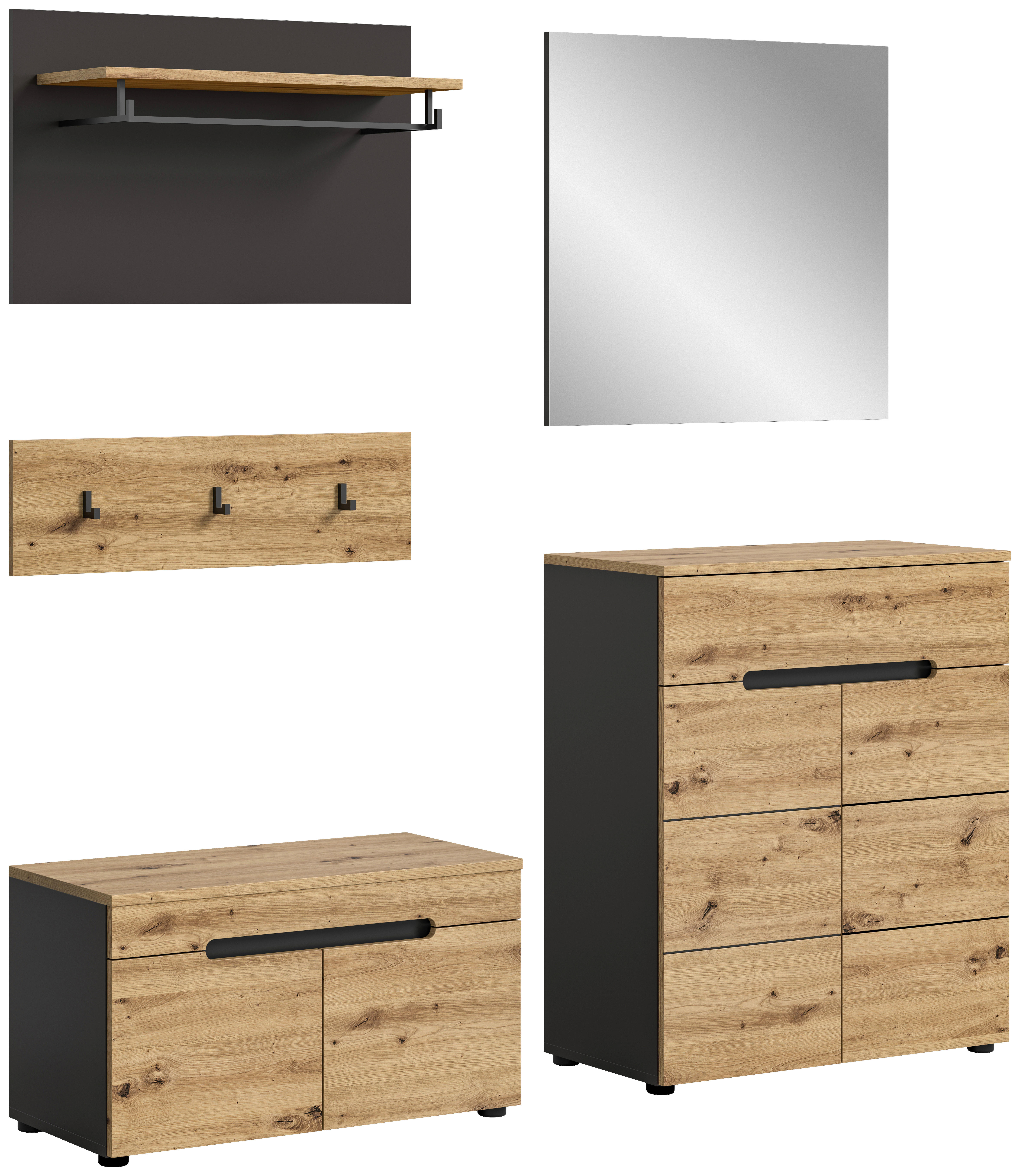 Garderobe CANU edles Basaltgrau Nachbildung Eiche Artisan Nachbildung B/H/T: ca. 175x180x37 cm CANU - Eiche/edles Basaltgrau (175,00/180,00/37,00cm) - xonox.home