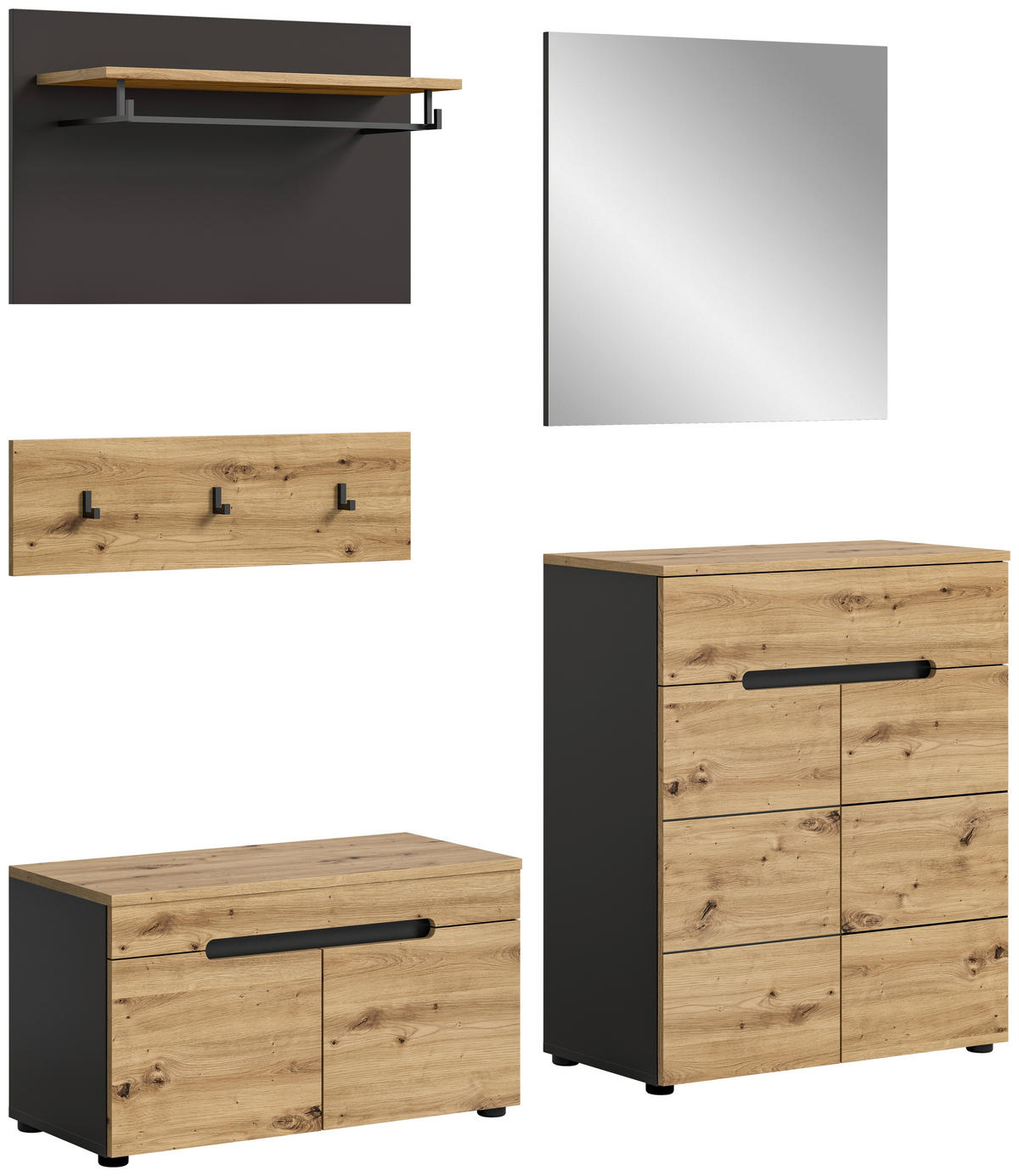 Garderobe CANU edles Basaltgrau Nachbildung Eiche Artisan Nachbildung B/H/T: ca. 175x180x37 cm CANU - Eiche/edles Basaltgrau (175,00/180,00/37,00cm) - xonox.home
