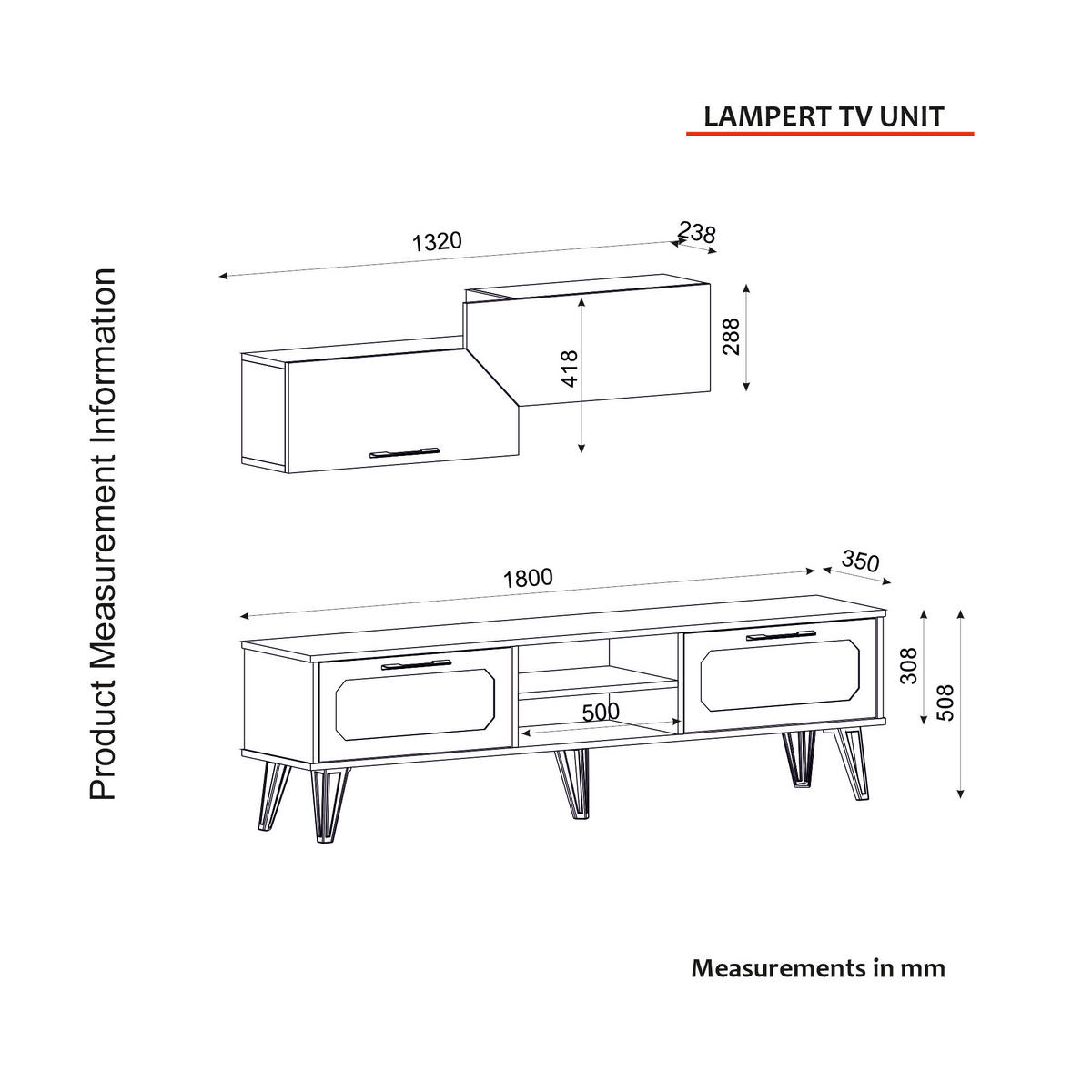 Wohnwand Lampert walnuss Nachbildung Marmoroptik B/H/T: ca. 180x51x35 cm Lampert - Marmoroptik/walnuss (180,00/51,00/35,00cm) - moebel17