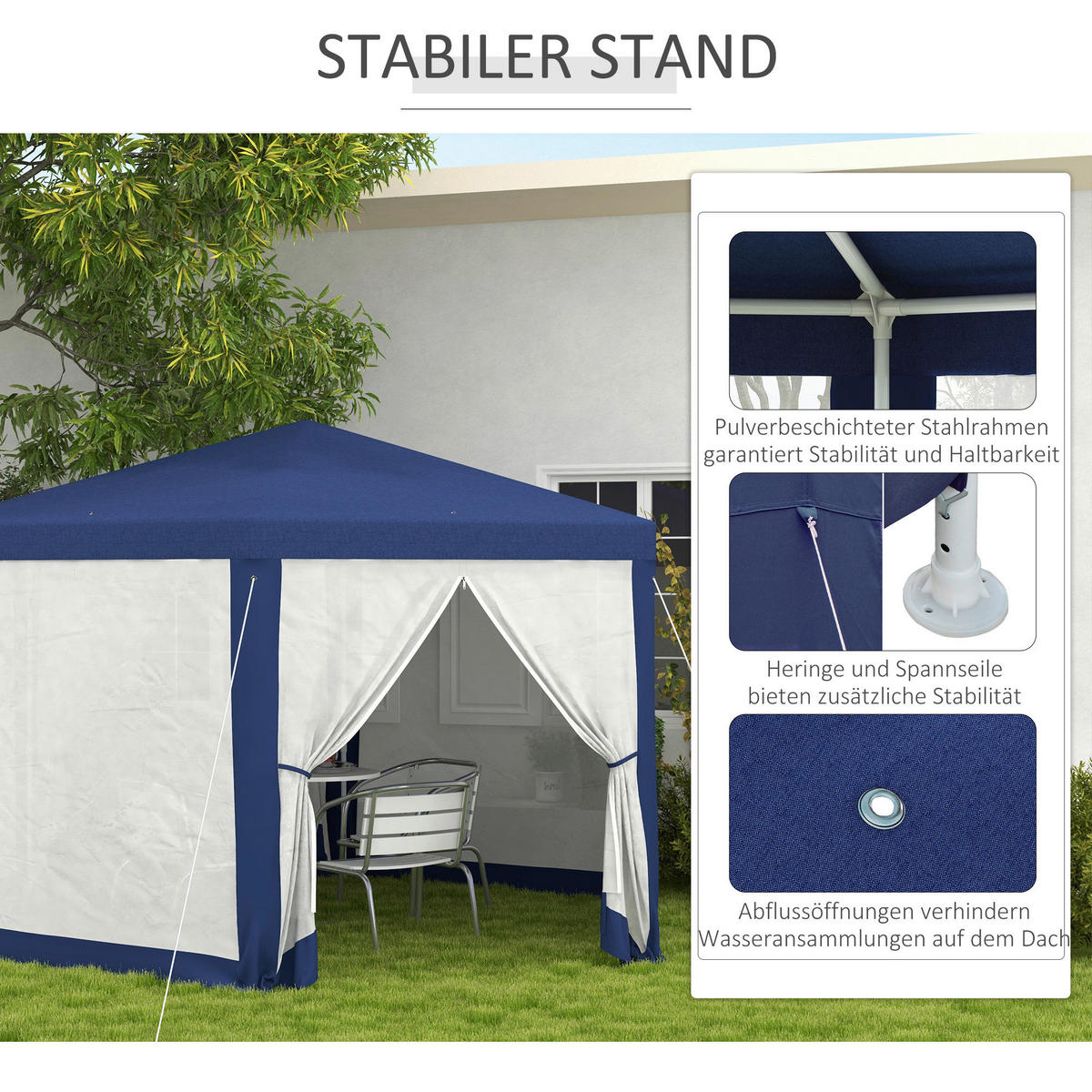 Outsunny Pavillon blau Polyester B/H/L: ca. 341,2x250x394 cm Pavillon - blau (394,00/341,20/250,00cm) - Outsunny