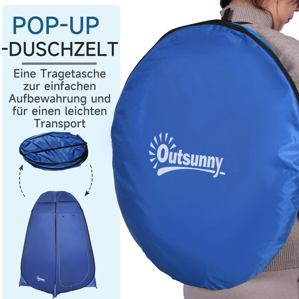 Outsunny Zelt blau Polypropylen B/H/L: ca. 120x120x190 cm Wurfzelt - blau (190,00/120,00/120,00cm) - Outsunny