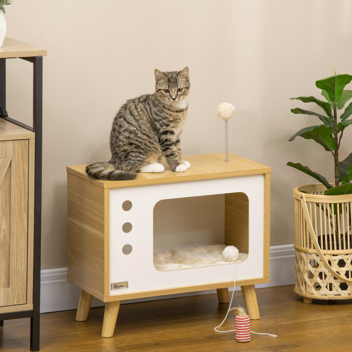 PawHut Katzenhaus beige Spanplatte B/H/L: ca. 28x43x50 cm Katzenhaus - beige/Eiche (50,00/28,00/43,00cm) - PawHut