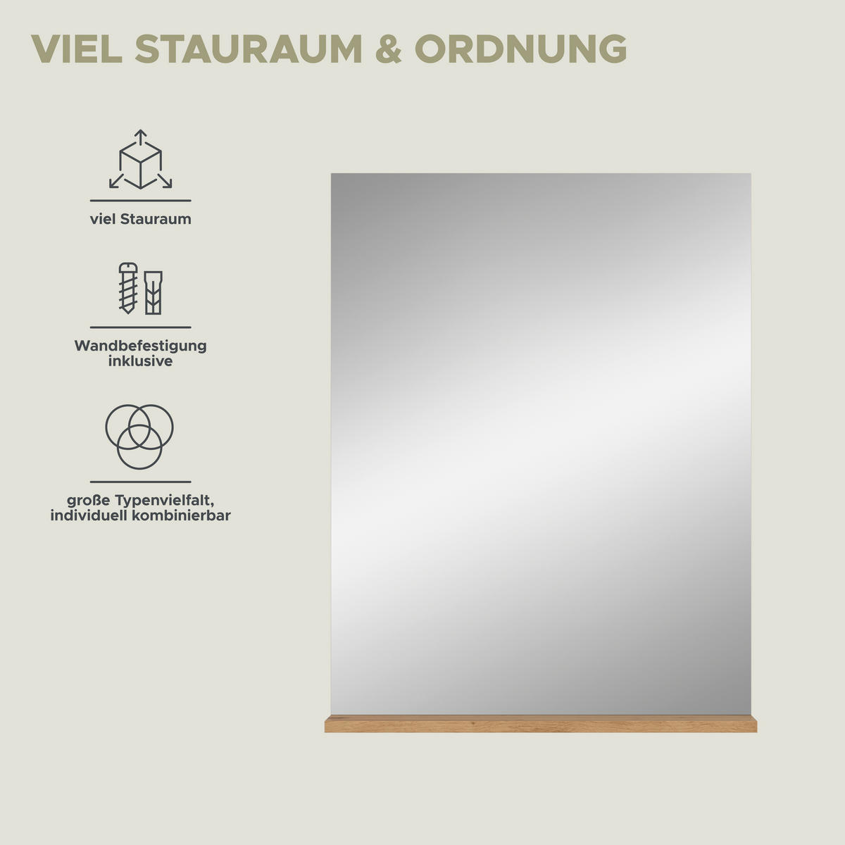 Badspiegel Scout Eiche Artisan Nachbildung salbei Nachbildung B/H/T: ca. 60x79x18 cm Scout - Eiche/salbei (60,00/79,00/18,00cm) - xonox.home