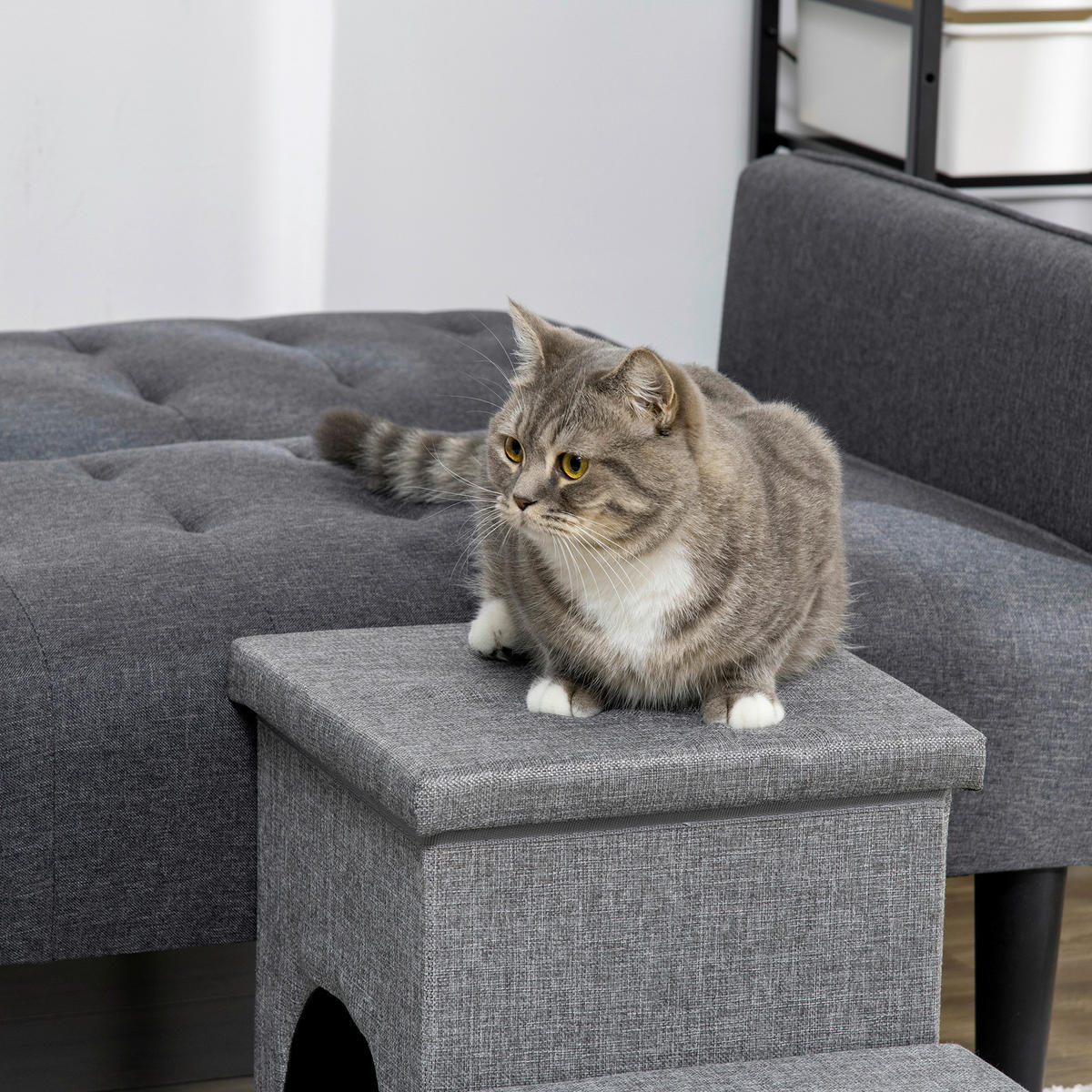 PawHut Katzentreppe grau Polyester B/H/L: ca. 33x40,5x73,5 cm Katzentreppe - grau (73,50/33,00/40,50cm) - PawHut