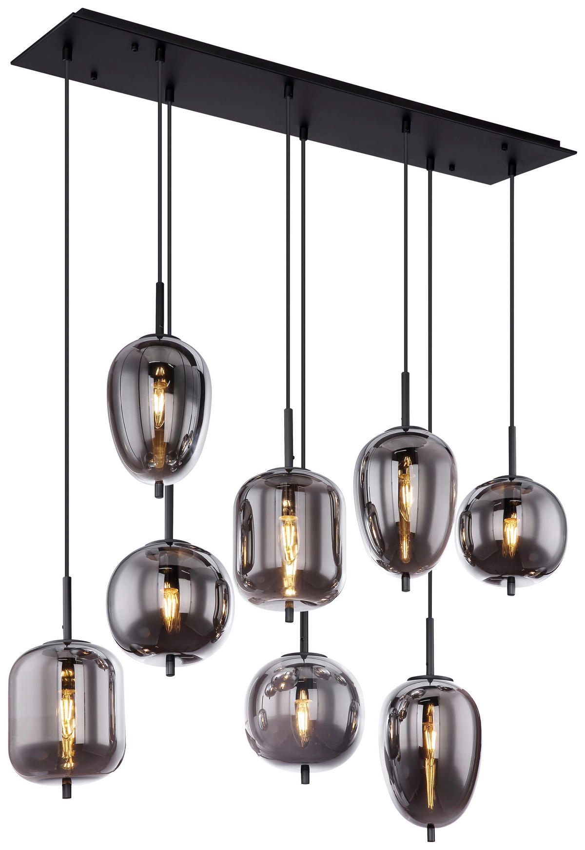 GLOBO Pendelleuchte BLACKY 15345-8 schwarz Metall Rauchglas B/H/L: ca. 34x120x94 cm E14 8 Brennstellen Pendelleuchte_Blacky 8flg. - schwarz (94,00/34,00/120,00cm) - GLOBO