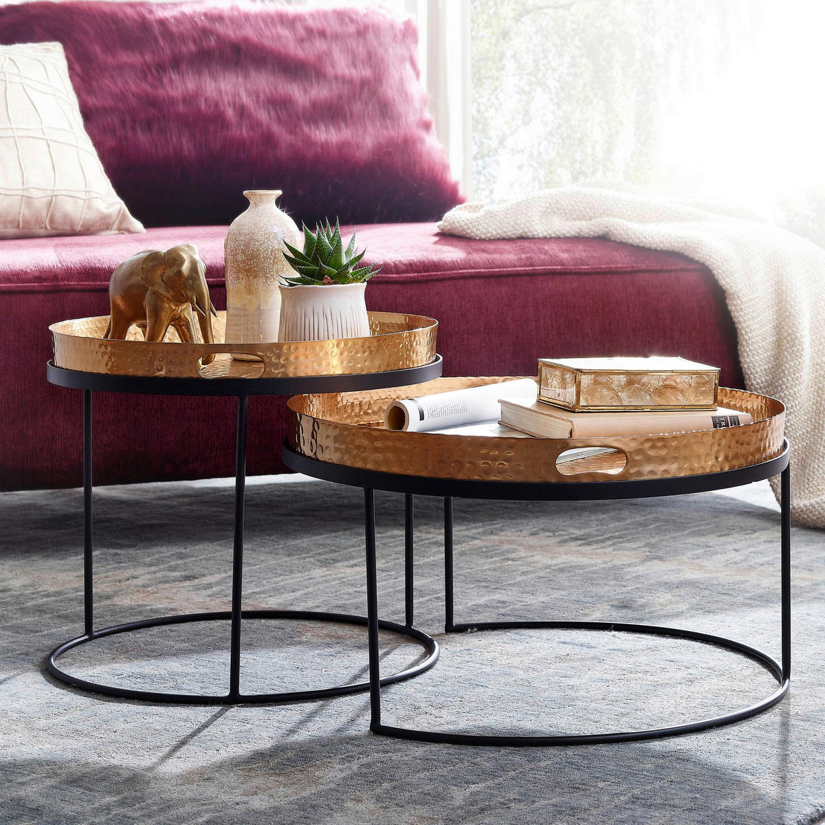Couchtisch 2er-Set. schwarz gold B/H/T: ca. 56x33x56 cm 2er-Set. - gold/schwarz (56,00/33,00/56,00cm) - Wohnling