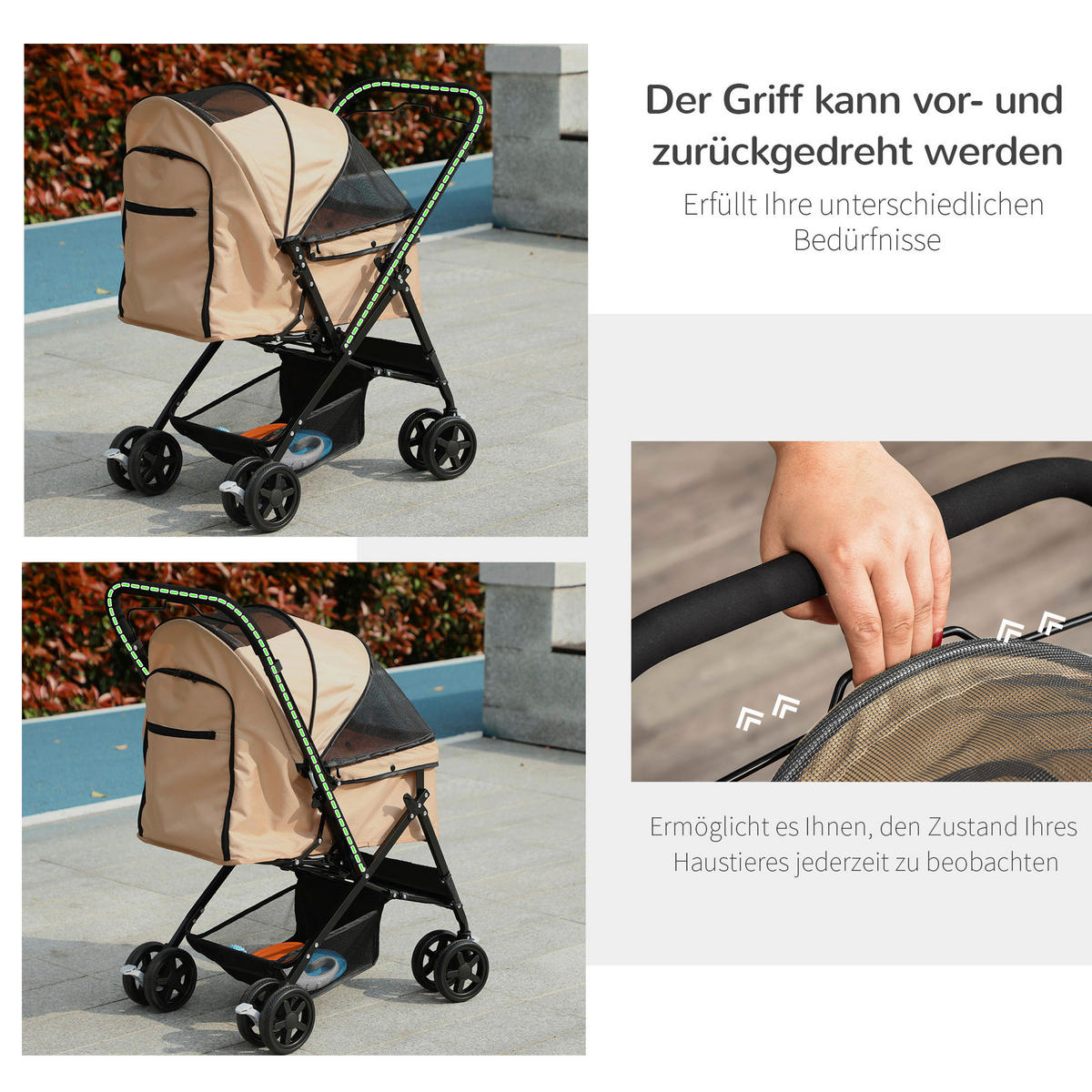PawHut Hunde-Zubehör braun Edelstahl B/H/L: ca. 52x76,5x95 cm Hundebuggy - braun (95,00/52,00/76,50cm) - PawHut