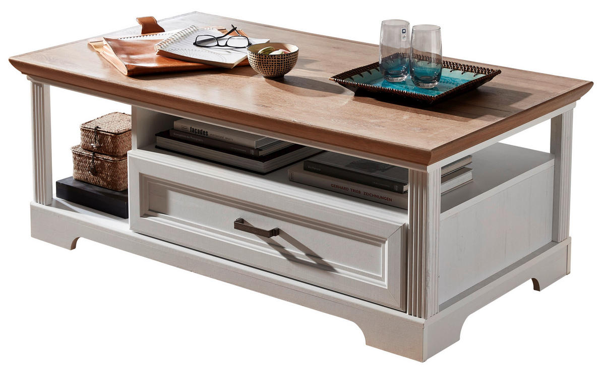 Couchtisch Jasmin Eiche Artisan Nachbildung weiß Pinie Nachbildung B/H/T: ca. 120x45x67 cm Jasmin - Eiche/weiß (120,00/45,00/67,00cm)