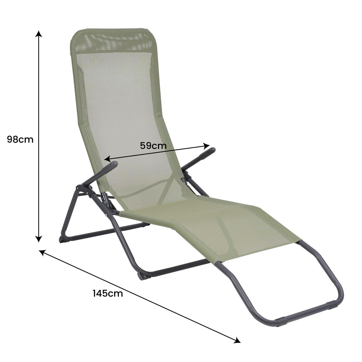 POCOline Wellnessliege salbei Textilene B/H/L: ca. 59x98x145 cm Wellnessliege - anthrazit/salbei (145,00/59,00/98,00cm) - POCOline