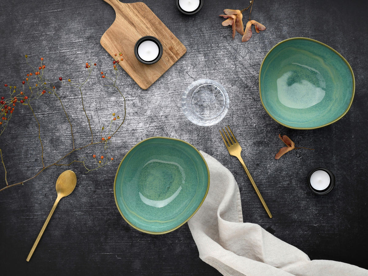 CreaTable Poke-Bowl-Set Basalt Bio olive Steinzeug H/D: ca. 9x18 cm Basalt Bio - olive (18,00/9,00cm) - CreaTable