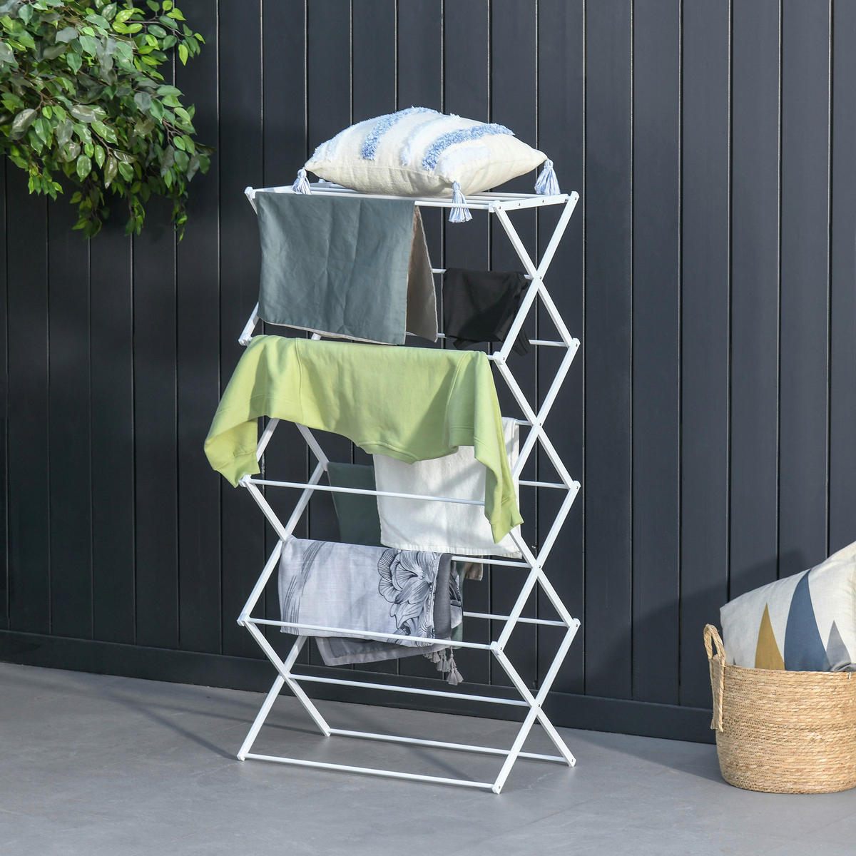 HOMCOM Wäscheständer weiß Kunststoff B/H/L: ca. 35x74x144 cm Wäscheständer - weiß (144,00/35,00/74,00cm) - HOMCOM