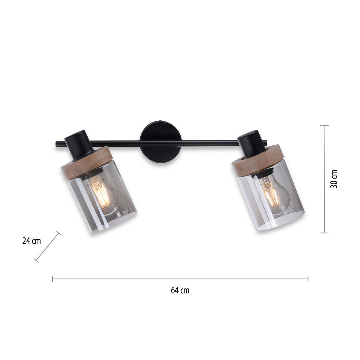 Just Light Spot Pasqual 11312-18 schwarz Rauch Metall Glas B/H/L: ca. 24x30x64 cm E27 2 Brennstellen Spot_2flg.Pasqual - schwarz/Rauch (64,00/24,00/30,00cm) - Just Light