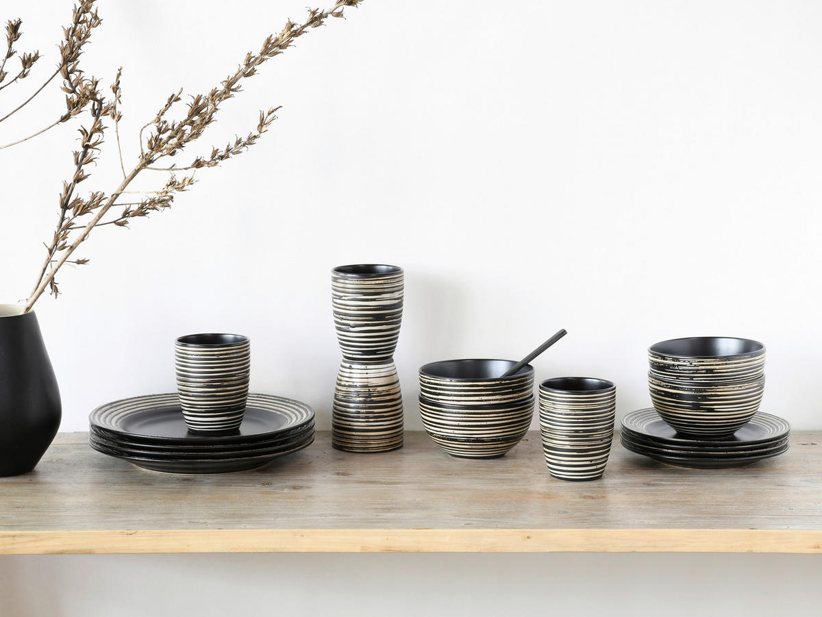 CreaTable Kombiservice La Gomera Negra schwarz Keramik 16 tlg. La Gomera Negra - weiß/schwarz - CreaTable