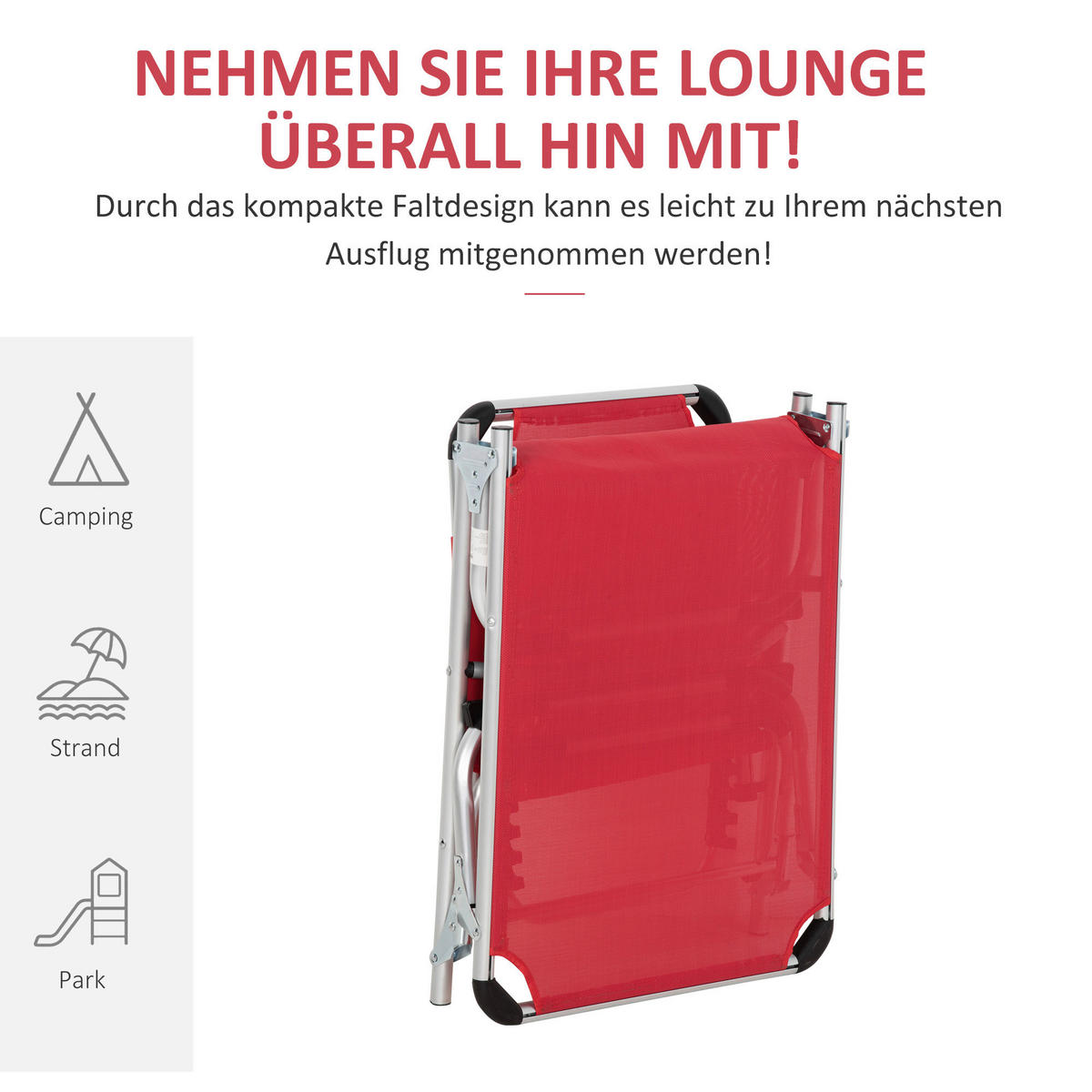 Outsunny Gartenliege rot Aluminium B/H/L: ca. 60x28x189 cm Gartenliege - rot (189,00/60,00/28,00cm) - Outsunny