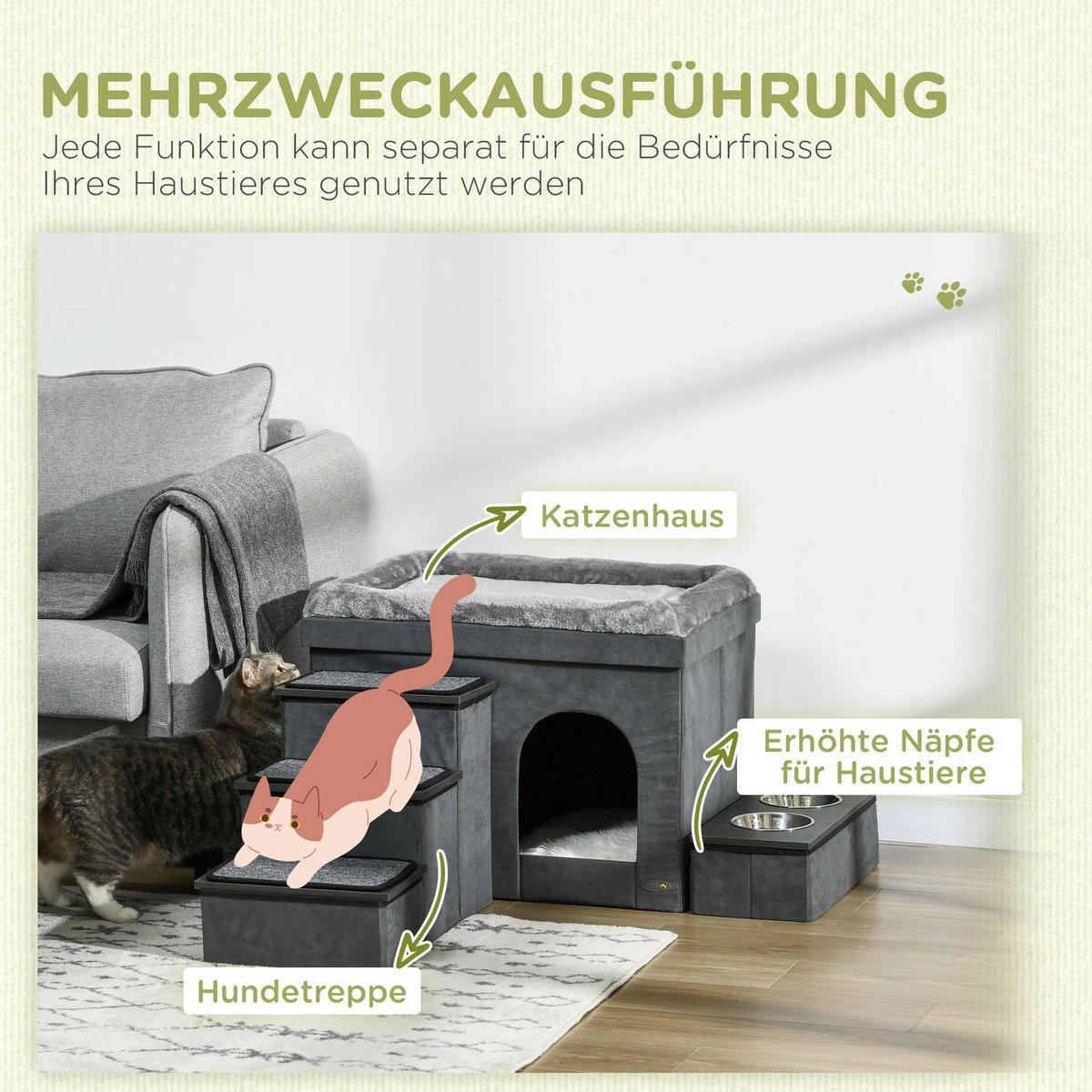 PawHut Katzen-Zubehör grau Edelstahl B/H/L: ca. 50x70x51,5 cm Katzenhütte - grau (51,50/50,00/70,00cm) - PawHut