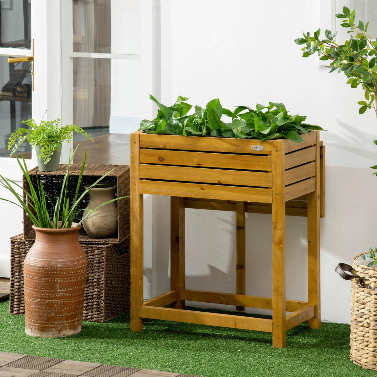 Outsunny Blumenkasten mit Arbeitsfläche Blumenkasten_mit_Arbeitsfläche - braun (64,00/63,00/74,50cm) - Outsunny