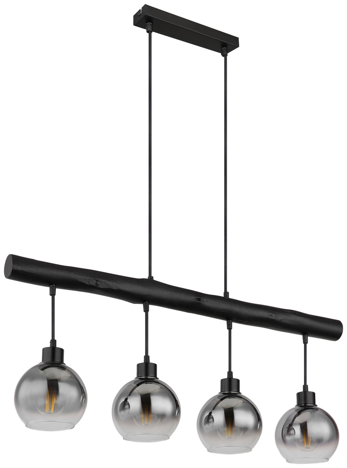 GLOBO Pendelleuchte 15656-4HB schwarz klar Rauch Metall Glas Holz B/H/L: ca. 15x120x85 cm E27 1 Brennstellen MOITAS - klar/schwarz (85,00/15,00/120,00cm) - GLOBO