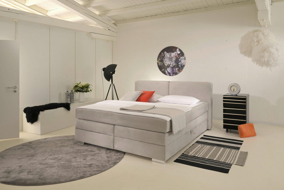 Boxspringbett Happy grau hell Liegefläche B/L: ca. 180x200 cm Happy - grau (192,00/100,00/220,00cm)