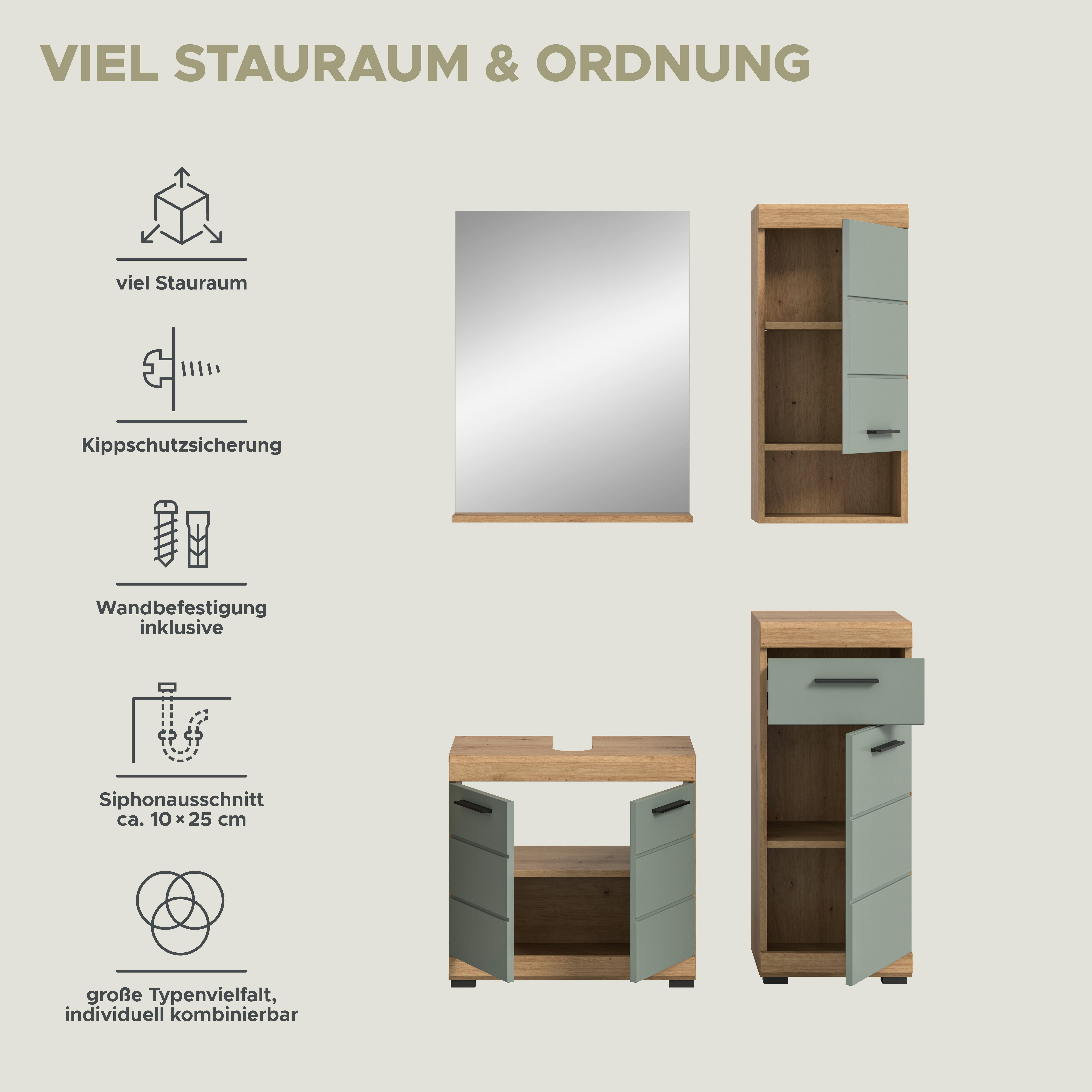 Badezimmer-Set Scout Eiche Artisan Nachbildung salbei Nachbildung B/H/T: ca. 112x191x34 cm Scout - Eiche/salbei (112,00/191,00/34,00cm) - xonox.home