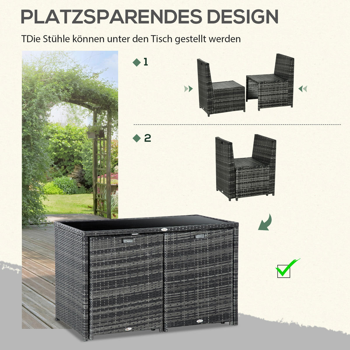 Outsunny Sitzgruppe grau Polypropylen B/H/L: ca. 69x120x77,5 cm Gartenmöbel_Set - grau (77,50/69,00/120,00cm) - Outsunny