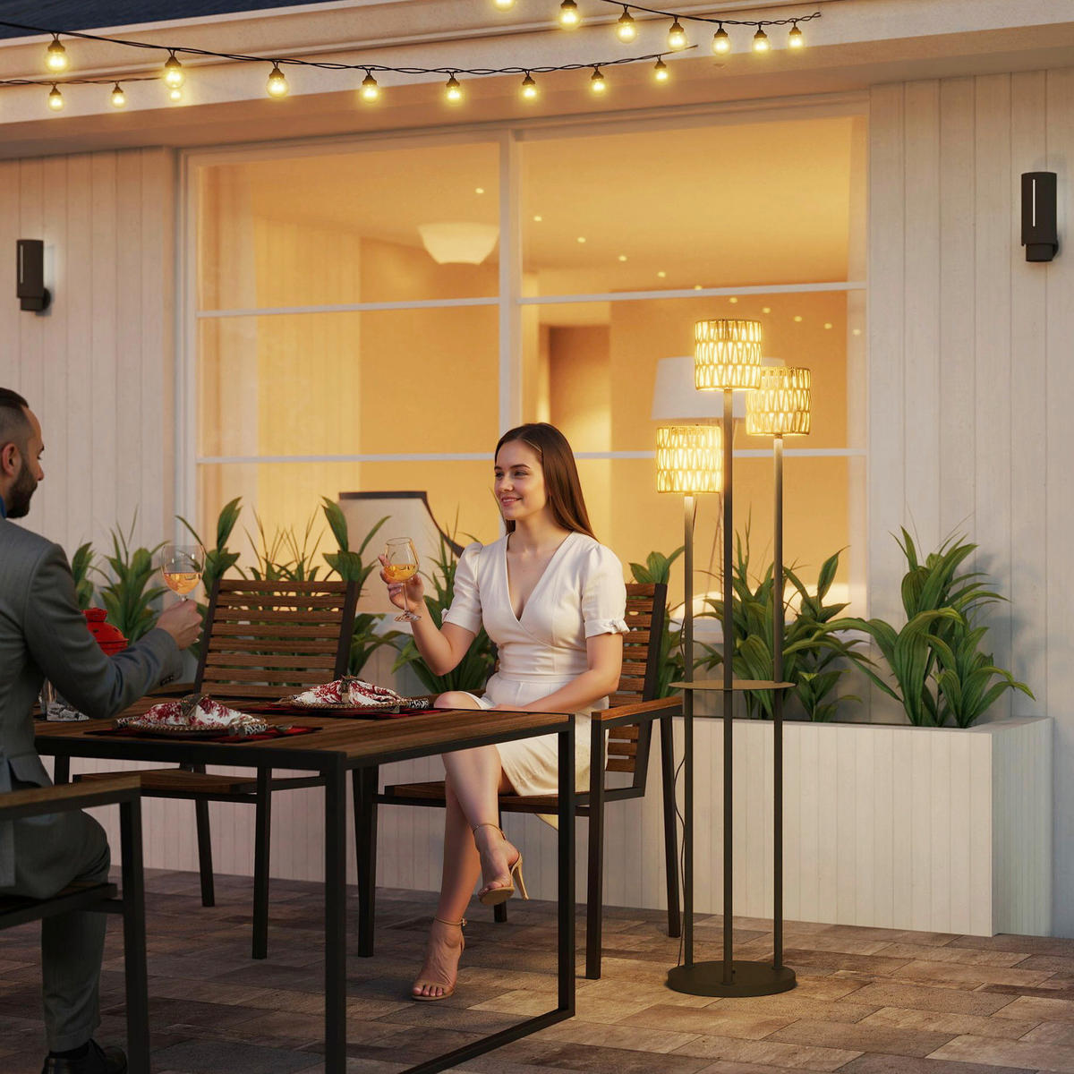 Outsunny Stehlampe gelb Rattan Stahl B/H/L: ca. 37x144x37 cm Rattan Stehlampe - gelb (37,00/37,00/144,00cm) - Outsunny