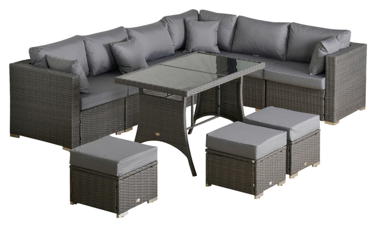Outsunny Sitzgruppe dunkelgrau Polyrattan B/H/L: ca. 68x120x73 cm Gartenmöbel-Set - dunkelgrau (73,00/68,00/120,00cm) - Outsunny