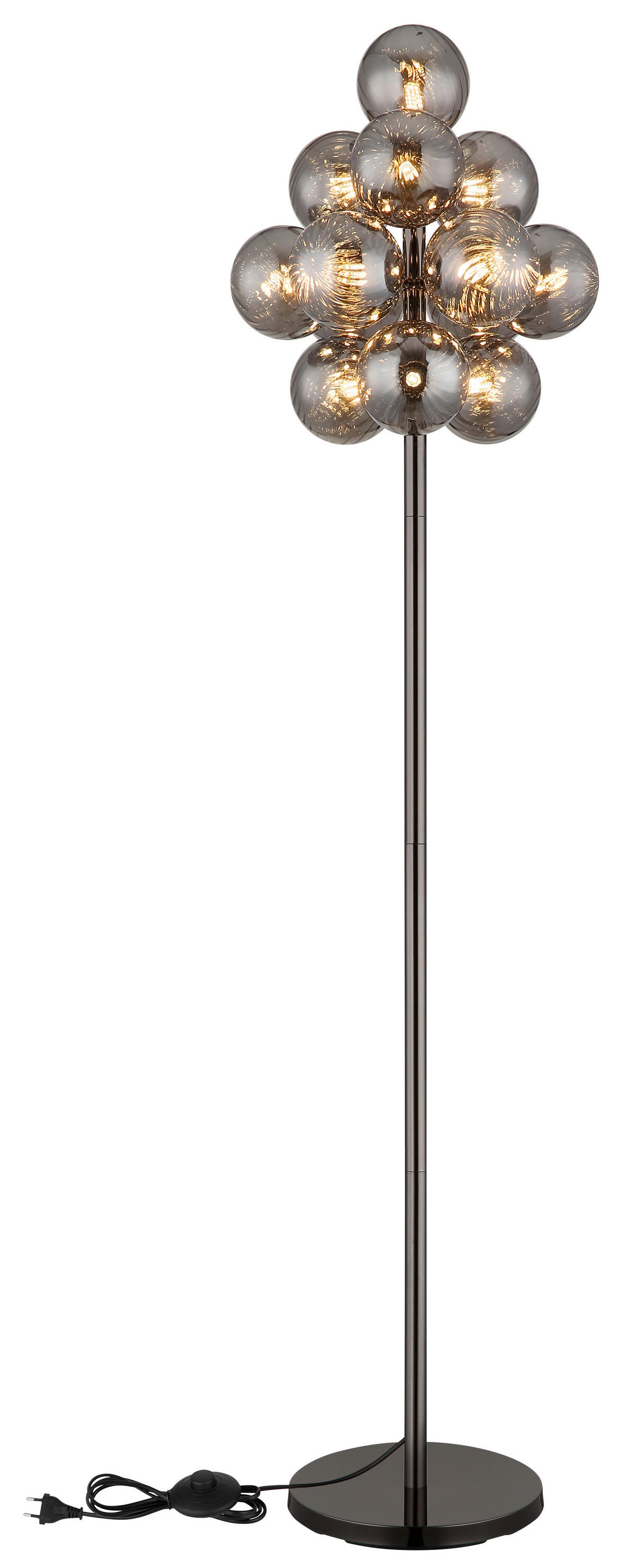 GLOBO LED-Stehleuchte schwarz Chrom Rauch Metall Glas H/D: ca. 160x39,5 cm 13 Brennstellen CONOR - schwarz/Rauch (39,50/160,00cm) - GLOBO