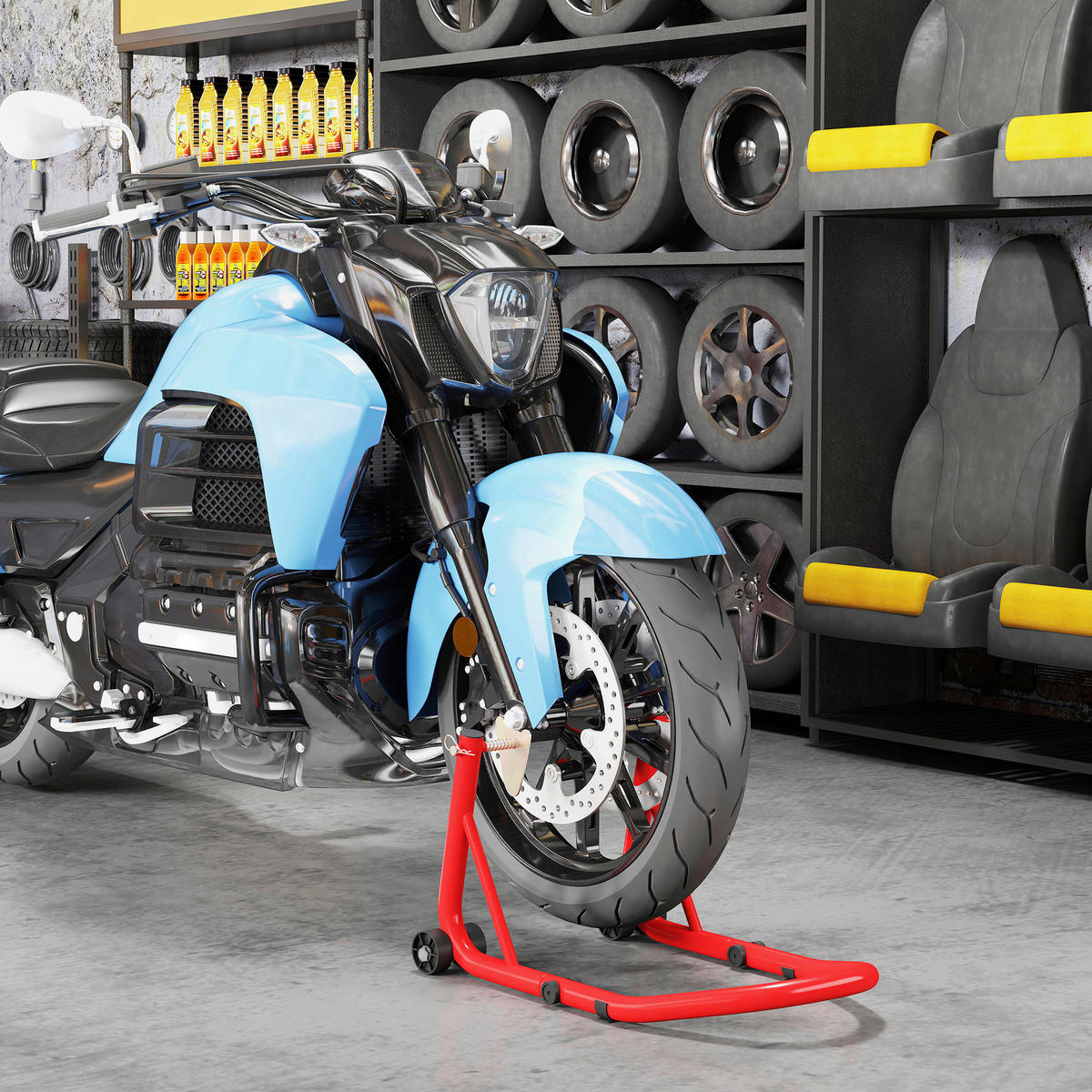 HOMCOM Motorradständer B/H/L: ca. 35x64x38 cm Motorradständer - rot (38,00/35,00/64,00cm) - HOMCOM