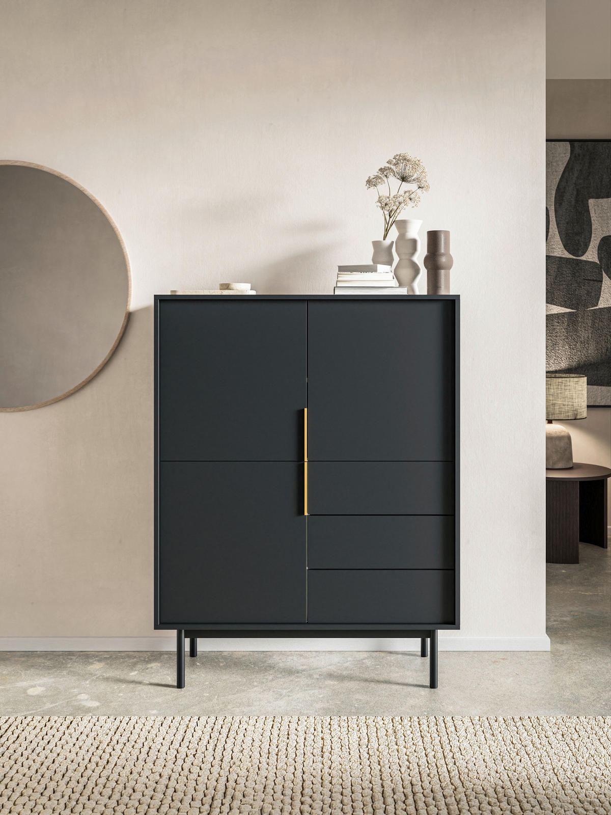 Highboard VIVA schwarz B/H/T: ca. 104x139,5x39 cm VIVA - schwarz (104,00/139,50/39,00cm) - WIPMEB