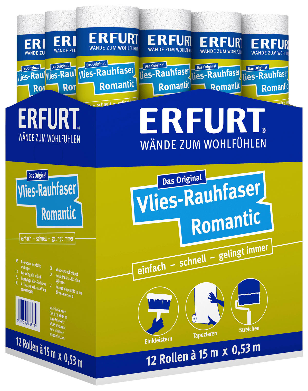 Erfurt Rauhfaser weiß B/L: ca. 53x1500 cm strukturiert Vliesrauhfaser_Erfurt 15m Romantic - weiß (53,00/1500,00cm) - Erfurt