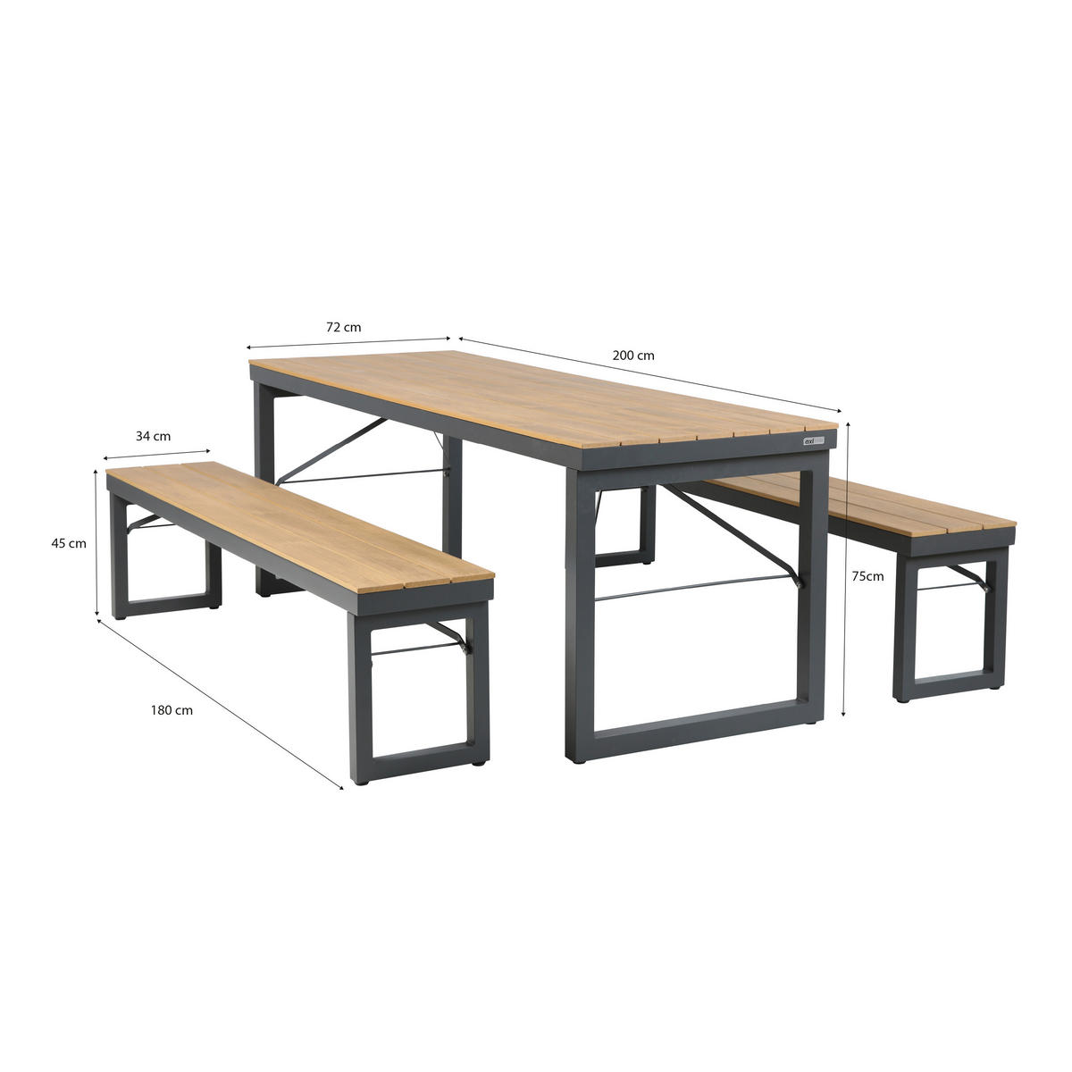 AXI Outdoor Living Gartenset Chiant braun Kunststoff B/H/L: ca. 72x75x200 cm Chiant - braun/anthrazit (200,00/72,00/75,00cm) - AXI Outdoor Living