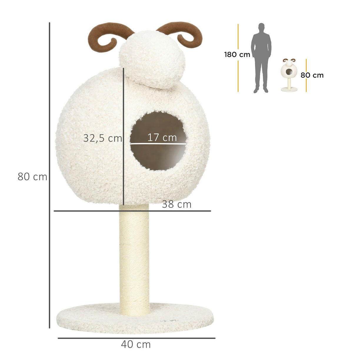 PawHut Kratzbaum cremeweiß Polyester B/H/L: ca. 40x80x40 cm Kratzbaum - cremeweiß (40,00/40,00/80,00cm) - PawHut