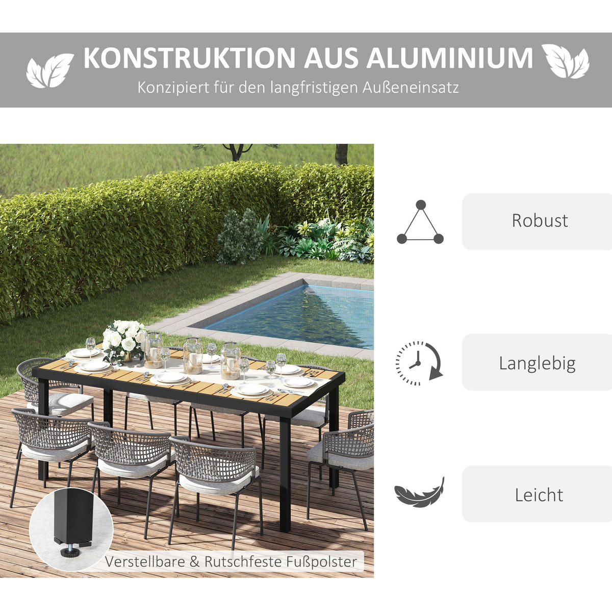 Outsunny Gartentisch natur Kunststoff B/H/L: ca. 90x74x190 cm Gartentisch - natur (190,00/90,00/74,00cm) - Outsunny