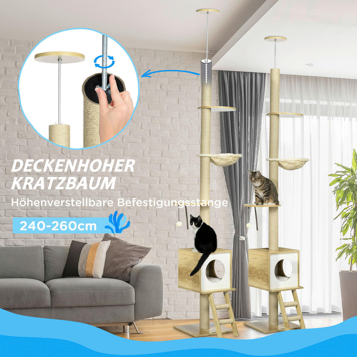 PawHut Kratzbaum braun Spanplatte B/H/L: ca. 40x40x260 cm Kratzbaum - braun (260,00/40,00/40,00cm) - PawHut