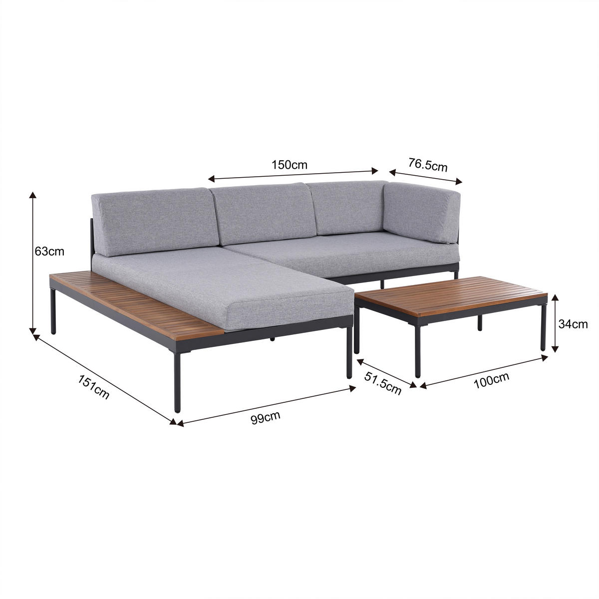 Loungeset Bologna dunkelgrau Aluminium Bologna - natur/dunkelgrau