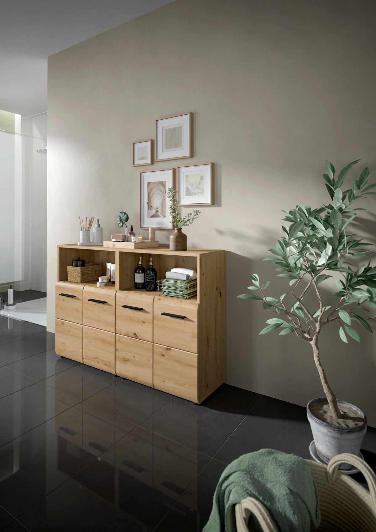Badezimmer-Set Ice Artisan Oak Nachbildung B/H/T: ca. 120x80x30 cm Ice - (120,00/80,00/30,00cm) - xonox.home