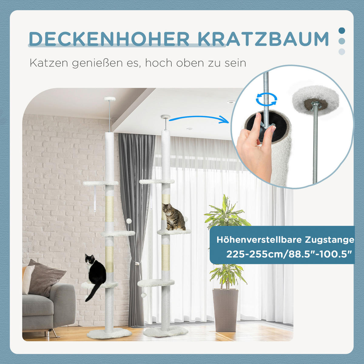PawHut Kratzbaum weiß Spanplatte B/H/L: ca. 32x255x48 cm Kratzbaum - weiß (48,00/32,00/255,00cm) - PawHut