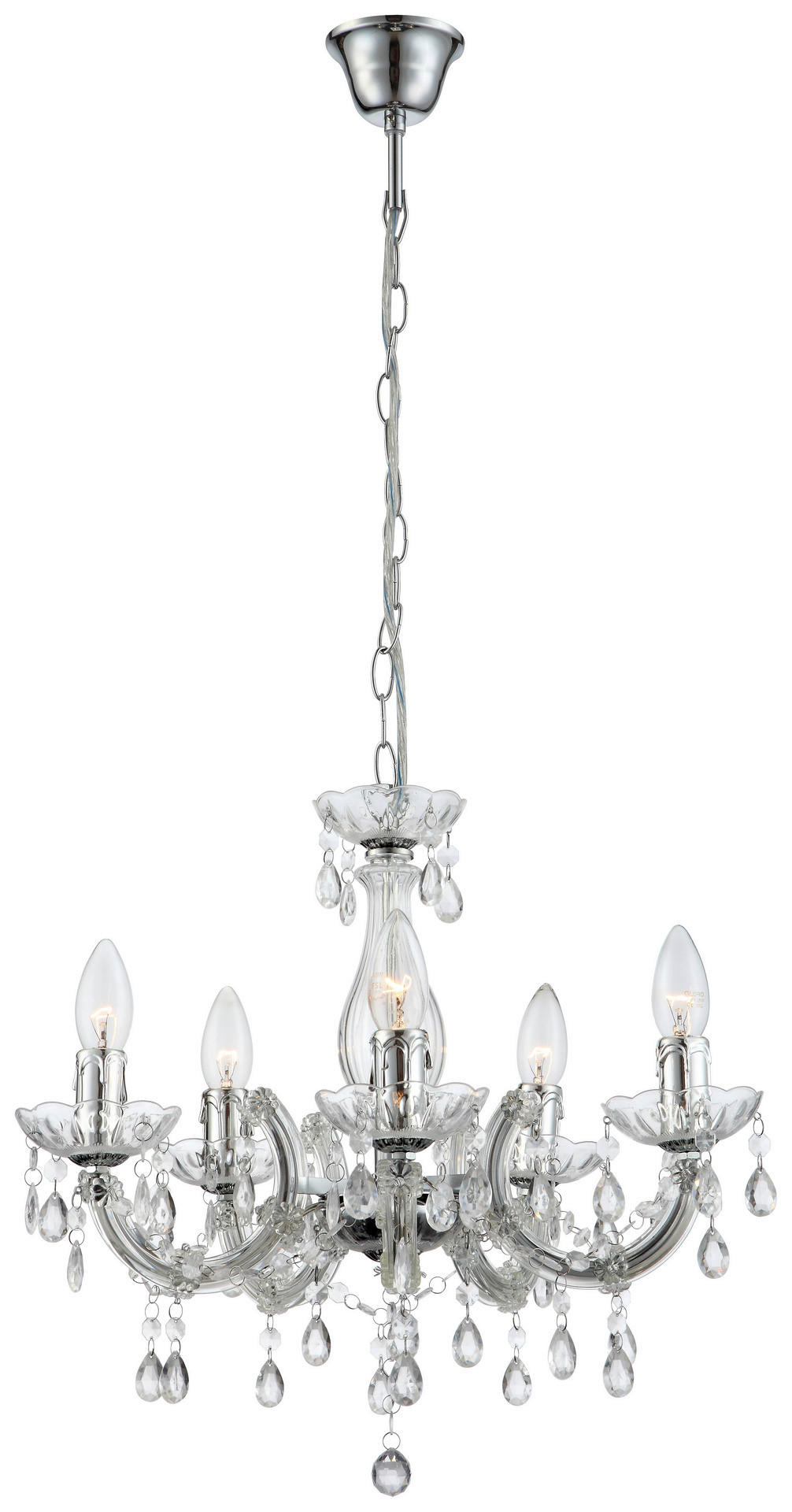 GLOBO Kronleuchter Cuimbra klar Chrom Acryl Metall H/D: ca. 128x44 cm E14 5 Brennstellen Cuimbra - klar/Chrom (44,00/128,00cm) - GLOBO