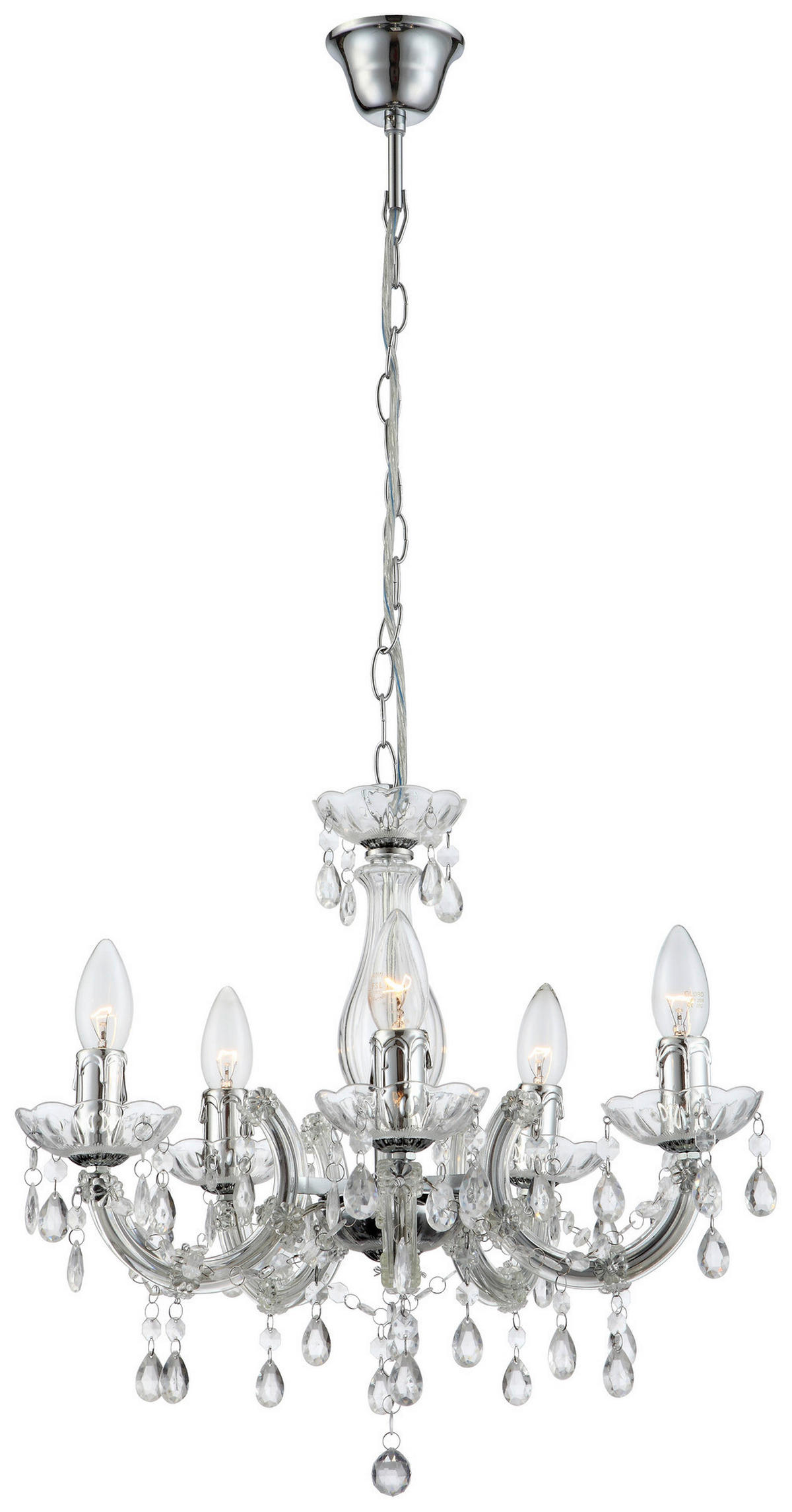 GLOBO Kronleuchter Cuimbra klar Chrom Acryl Metall H/D: ca. 128x44 cm E14 5 Brennstellen Cuimbra - klar/Chrom (44,00/128,00cm) - GLOBO