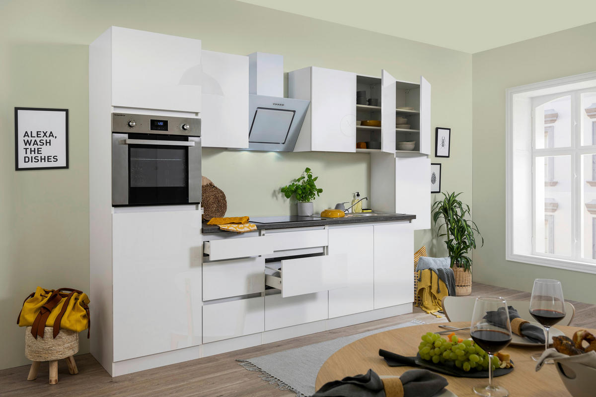 Respekta Küchenblock Premium weiß hochglänzend B/H/T: ca. 320x220,5x60 cm Premium - weiß/granit (320,00/220,50/60,00cm) - Respekta