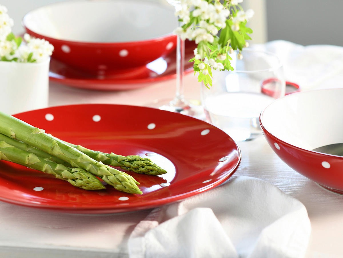 CreaTable Tafelservice Polka Dots weiß Steinzeug 12 tlg. Polka Dots - weiß/rot - CreaTable