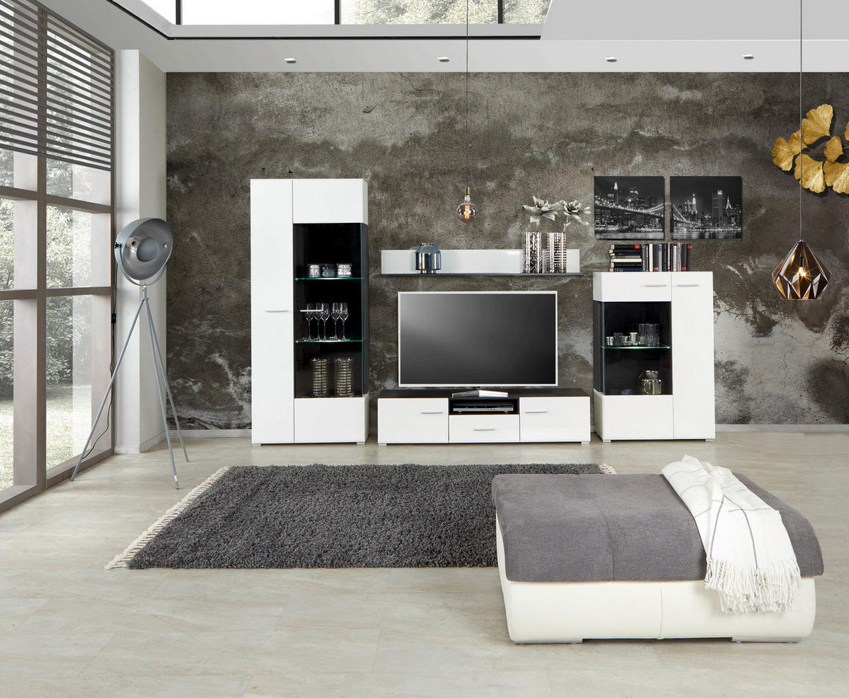 Wohnwand Concerto weiß Hochglanz schwarz B/H/T: ca. 308x190x41 cm Concerto - weiß/schwarz (308,00/190,00/41,00cm)